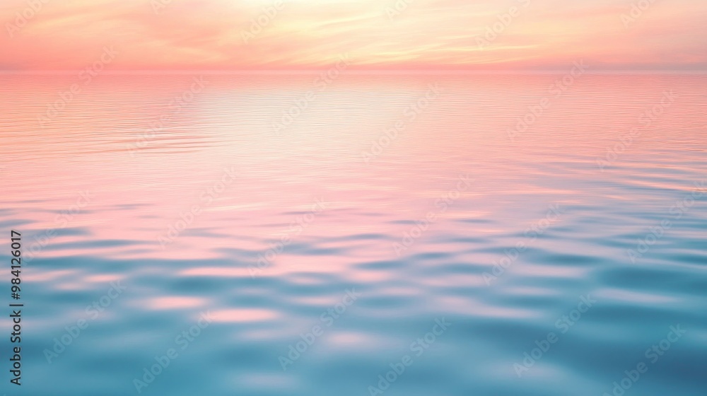 A calm, pastel-colored sky reflected in the surface of a quiet lake at sunset, with soft ripples in the water A calm, pastel-colored sky reflected in the surface of a quiet lake at sunset, with soft ripples in the water
