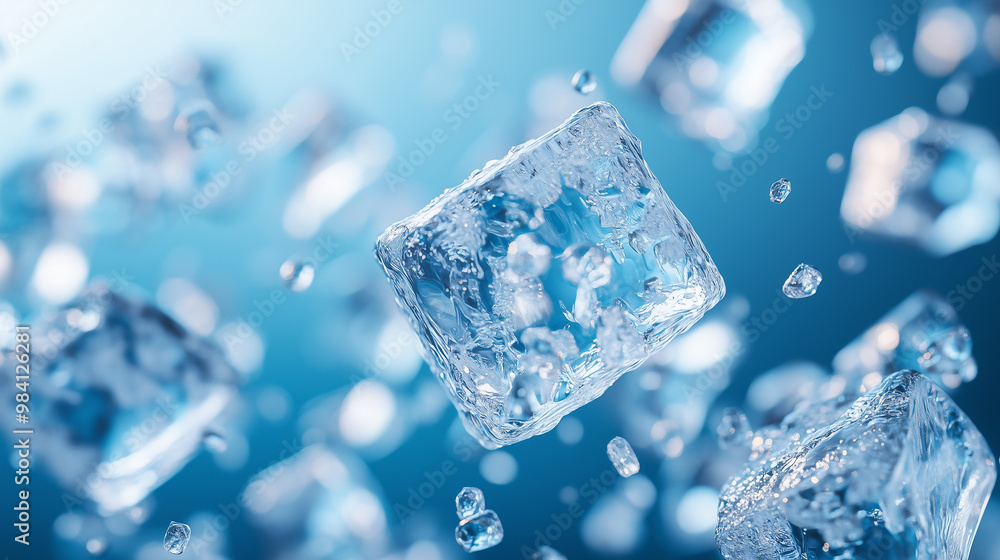 Ice Cubes on a Blue Background.
Ice Cubes on a Blue Background.