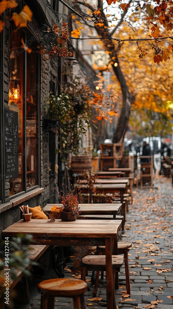Outdoor caf? with rustic tables Outdoor caf? with rustic tables
