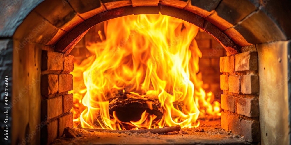 Obraz premium Bird's eye view of zoomed flame in kiln heating cement