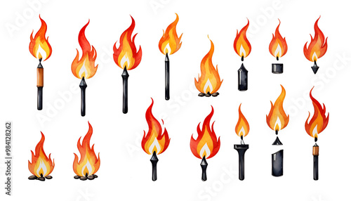 Obraz na płótnie fire illustration drawn design bottom sketch watercolor flames page template line olated hand fire flames watercolor blaze line bottom hand template drawn vignetting emergency flaming dangerous burn w salonie