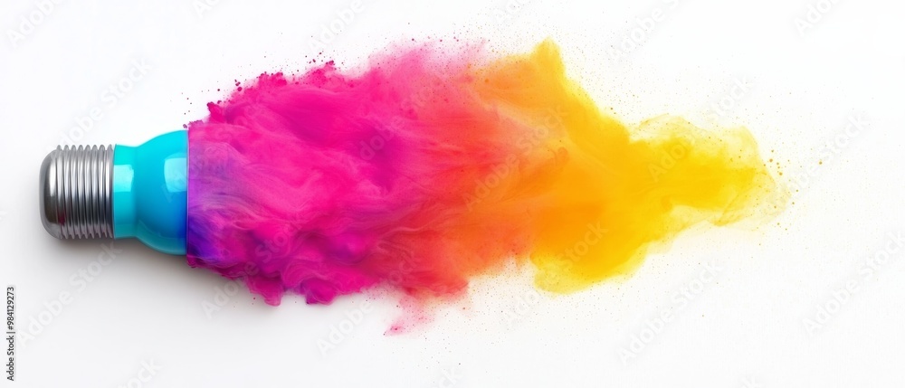 Fototapeta premium Colorful powdered pigments in vibrant explosion, white isolated background
