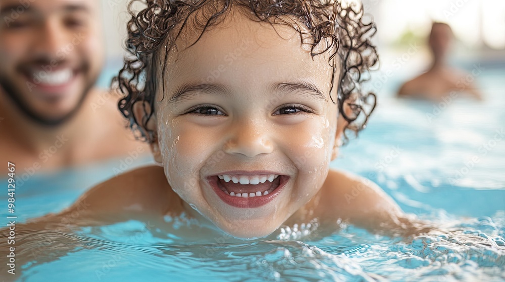 Joyful Child Swimming in Clear Blue Water Joyful Child Swimming in Clear Blue Water