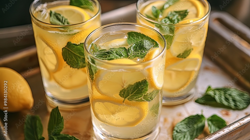 Refreshing Summer Lemonade with Lemon Slices and Mint Refreshing Summer Lemonade with Lemon Slices and Mint