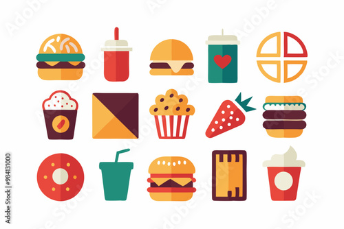 Minimalist junk food icons collection for design projects and branding