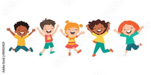 children jumping and laughing, a flat vector illustration with a white background