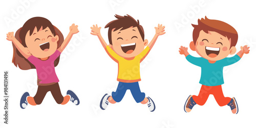 children jumping and laughing, a flat vector illustration with a white background