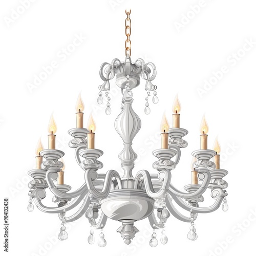 Chandelier Illustration. Vintage Style Artistic Decoration with Bright Colors