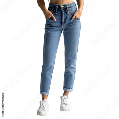 Woman in jeans isolated.