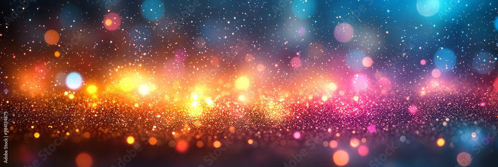 Radiant light bursting from the center with soft bokeh dots in pink, yellow, and blue scattered around, Radiant light bursting from the center with soft bokeh dots in pink, yellow, and blue scattered around,