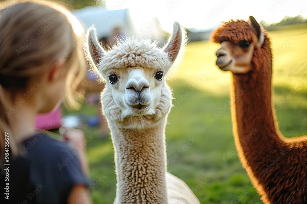 Obraz premium Cute Fluffy Llamas in the Sunlight