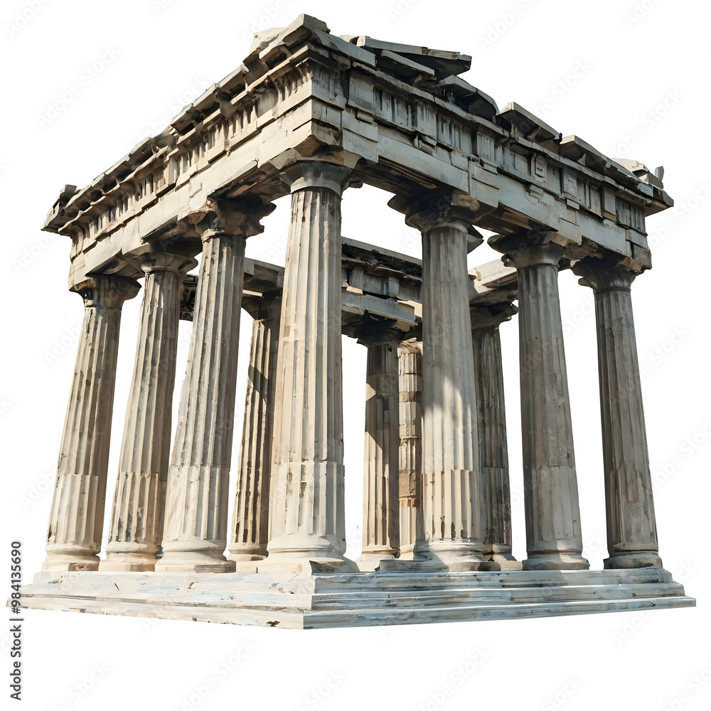 Fototapeta premium Ancient Greek temple pillar Isolated on a white transparent background
