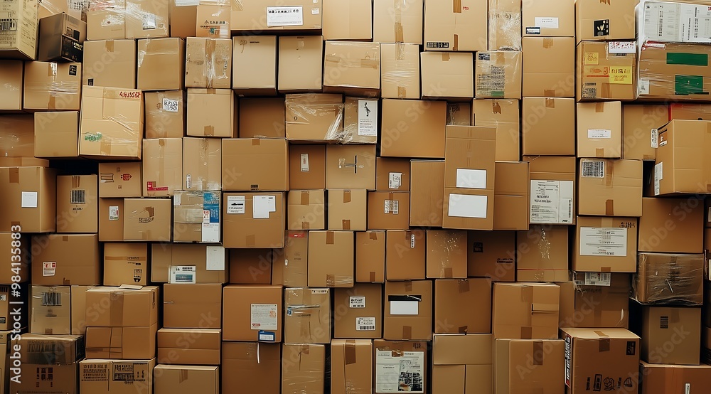 Massive wall of stacked cardboard boxes ready for shipment Massive wall of stacked cardboard boxes ready for shipment