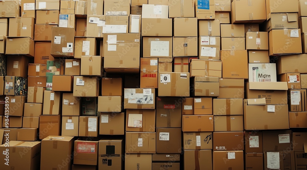 Massive wall of stacked cardboard boxes ready for shipment Massive wall of stacked cardboard boxes ready for shipment