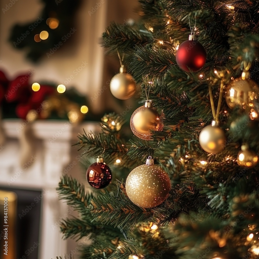 Christmas Tree with Gold and Red Ornaments Christmas Tree with Gold and Red Ornaments