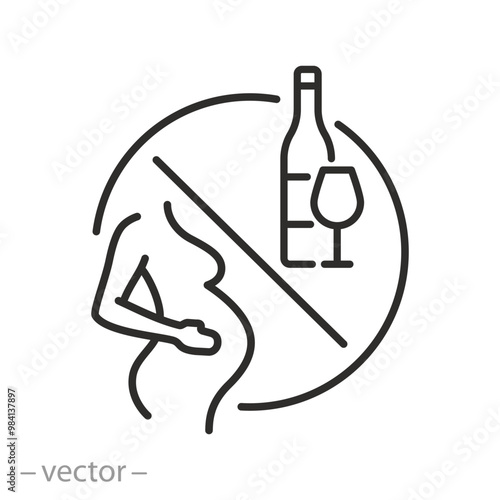 no alcohol during pregnancy period, maternal wellness concept, maternity health of soft drinks, thin line symbol on white background - editable stroke vector illustration