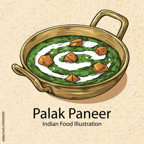 Hand drawn Food Illustration  Vector Indian Food Palak Paneer