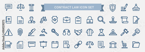 contract law symbols justice contracts negotiations set line icons