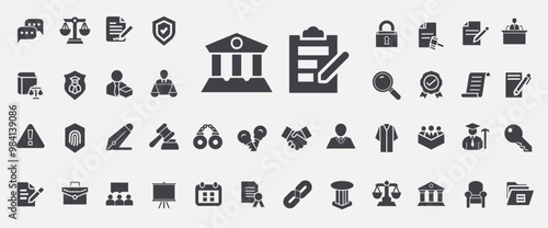 legal concepts contracts courts law enforcement set glyph icons