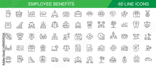 benefits perks offered by employers attract retain employees themed icon collection