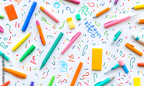 stationery in doodle 2D illustrator style, with cartoonish/symbolic elements and a white background.