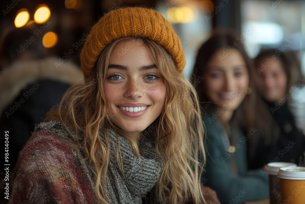 A close group of friends gathered around a table at a café, smiling and chatting, A close group of friends gathered around a table at a café, smiling and chatting,
