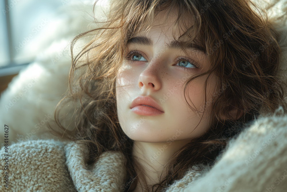 A young person sitting alone, their face thoughtful and serious as they gaze out into the distance, A young person sitting alone, their face thoughtful and serious as they gaze out into the distance,