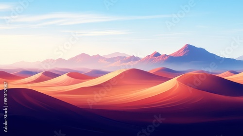 Majestic Desert Landscape at Sunset with Mountains in the Background