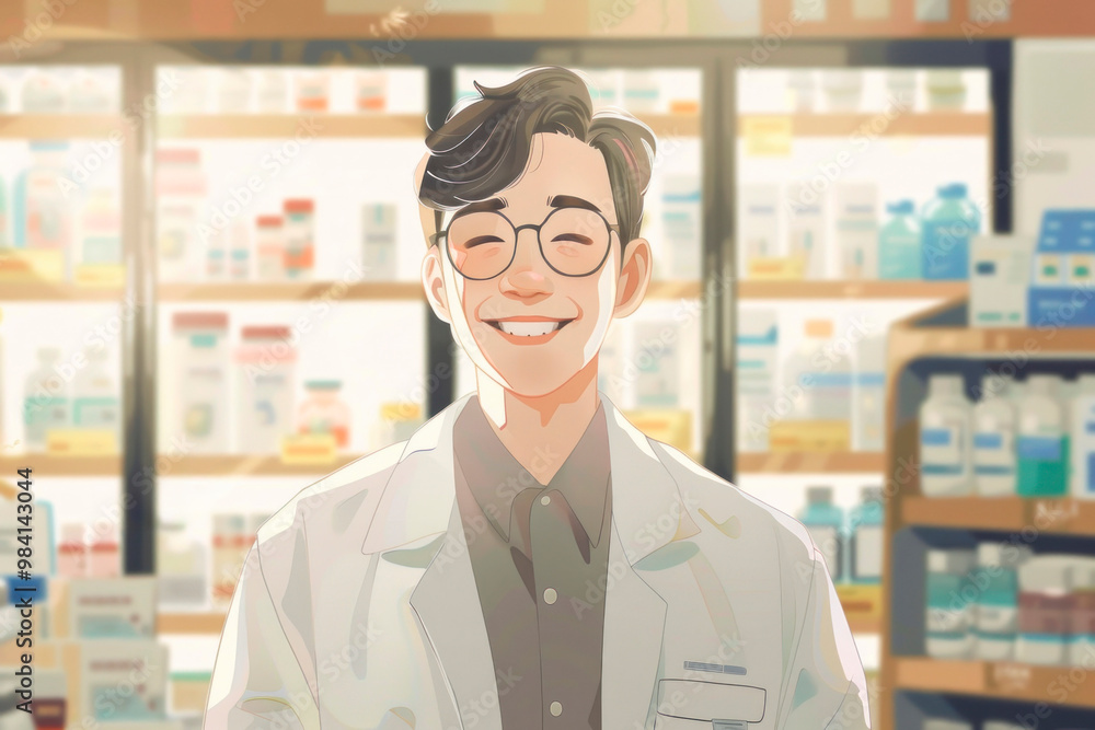 young pharmacist in the pharmacy smiling young pharmacist in the pharmacy smiling