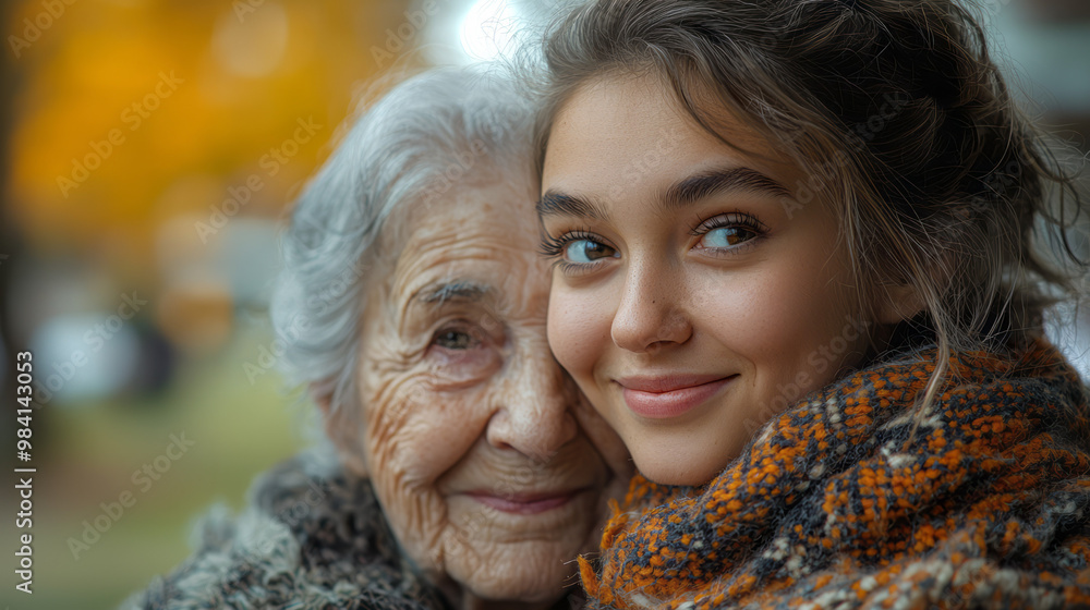 A volunteer comforting an elderly person at a care facility, A volunteer comforting an elderly person at a care facility,