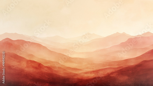 Minimalist Mountain Range in Red and Beige with Soft Gradients