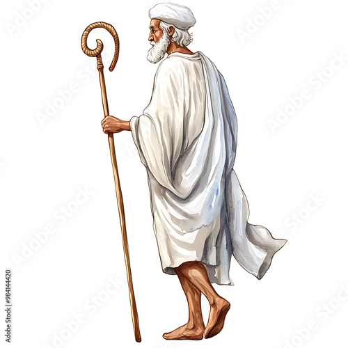 An Illustration of an Elderly Man with a Staff Walking