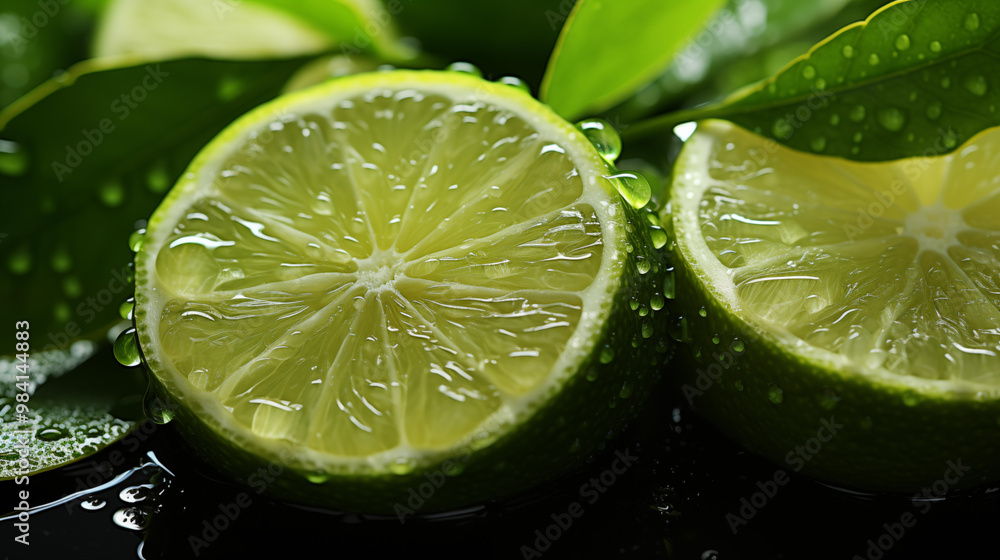 Green lemon in sharp close-up. Focusing on the vivid hue and surface details of the fruit. Green lemon in sharp close-up. Focusing on the vivid hue and surface details of the fruit.