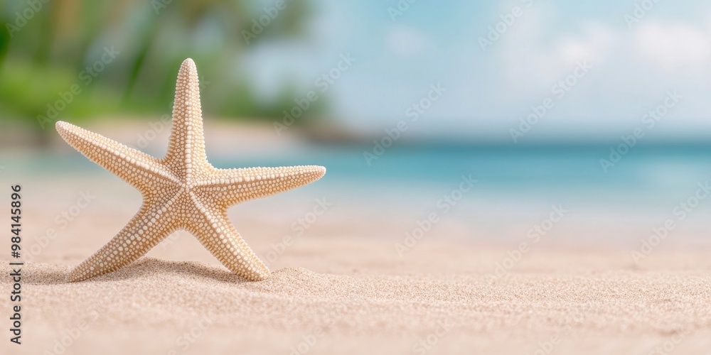 sea star on sandy sea beach on bright sunny day sea star on sandy sea beach on bright sunny day