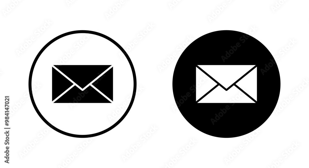 Envelope icon on black circle. Email, message sign symbol Envelope icon on black circle. Email, message sign symbol