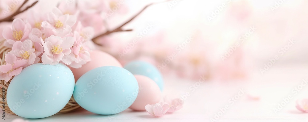 lovely tree branches and Easter eggs on a soft background lovely tree branches and Easter eggs on a soft background
