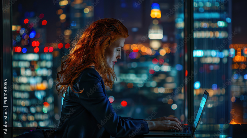 The Woman Using Laptop Night The Woman Using Laptop Night