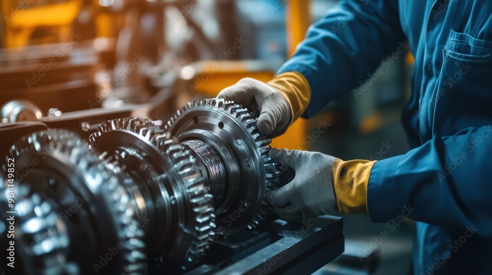 Skilled Engineer Fine-Tuning Mechanical Gear System on Industrial Machinery in Manufacturing Facility Skilled Engineer Fine-Tuning Mechanical Gear System on Industrial Machinery in Manufacturing Facility
