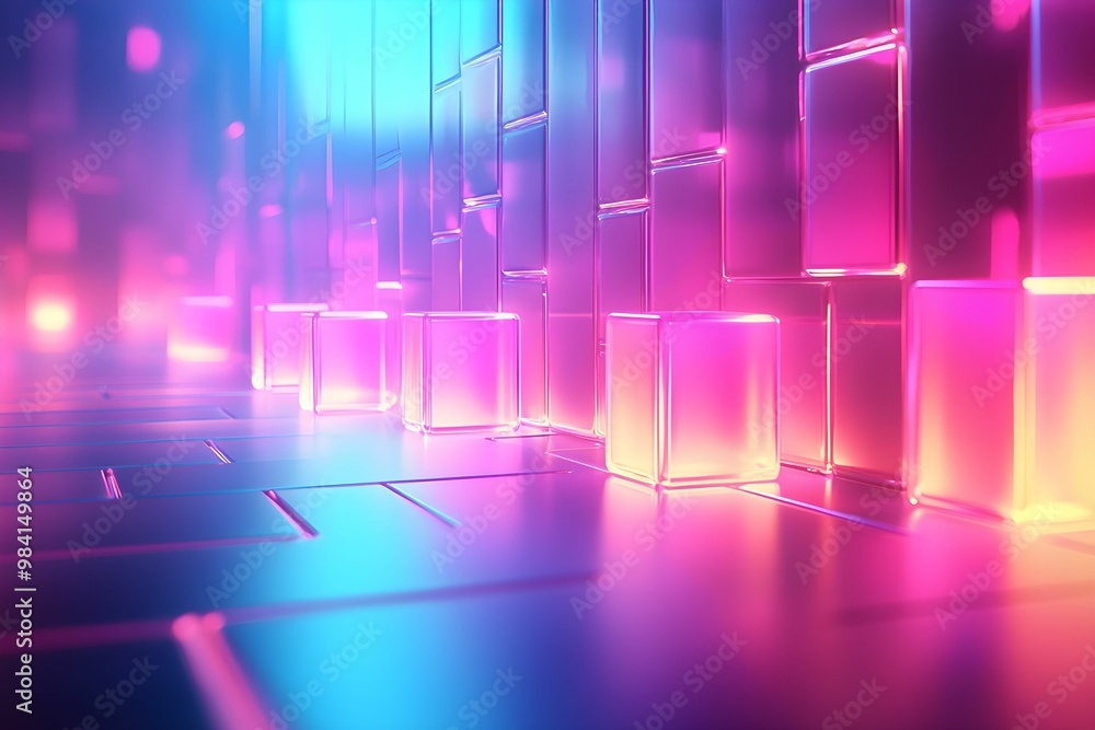Obraz premium Colorful abstract display of glowing blocks digitally