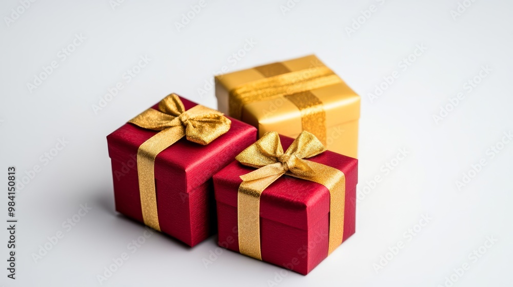 Detailed Diwali gift boxes wrapped in golden and red paper isolated on a white background tied with silk ribbons symbolizing prosperity and festive spirit Detailed Diwali gift boxes wrapped in golden and red paper isolated on a white background tied with silk ribbons symbolizing prosperity and festive spirit