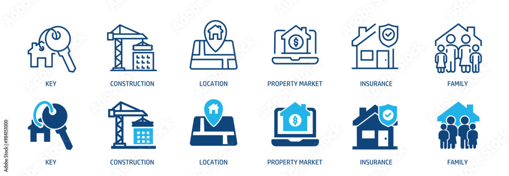 © Abbasy  Kautsar - Real estate line and glyph solid icons collection. Minimal icon and symbol series vector illustration
