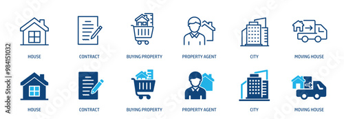 Real estate line and glyph solid icons collection. Minimal icon and symbol series vector illustration
