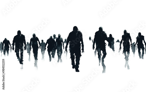 Group of scary zombies isolated on white or transparent background