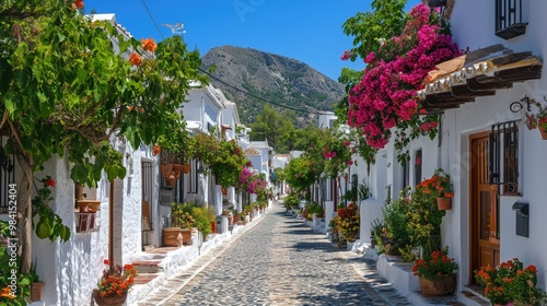 Fototapeta Naklejka Na Ścianę i Meble -  Seaside village with white houses and narrow streets generated AI