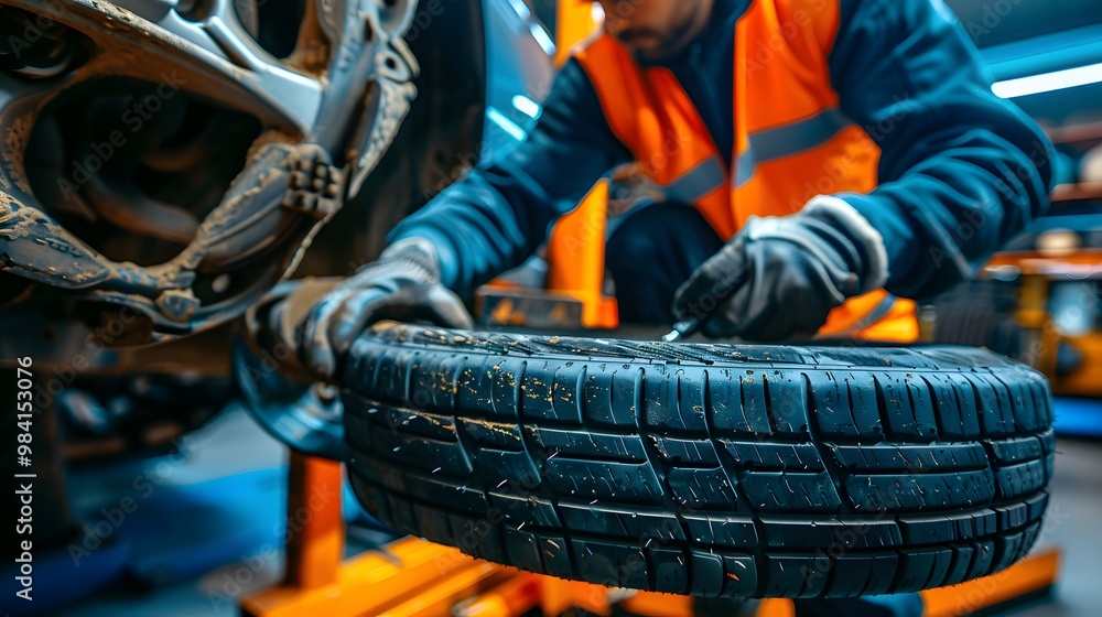 The concept of changing winter and summer tires on a car The concept of changing winter and summer tires on a car