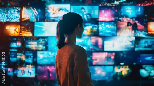 A woman surrounded by digital screens and holograms symbolizing the depth of knowledge in the age of AI