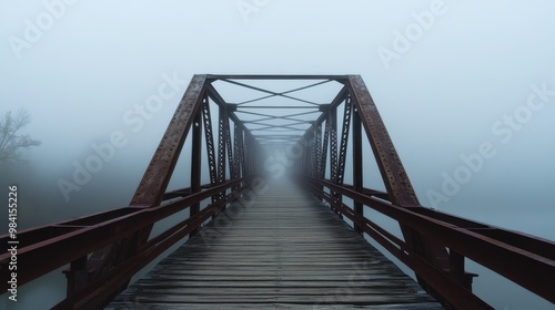 Mysterious Fog-Shrouded Bridge Crossing the Misty Landscape