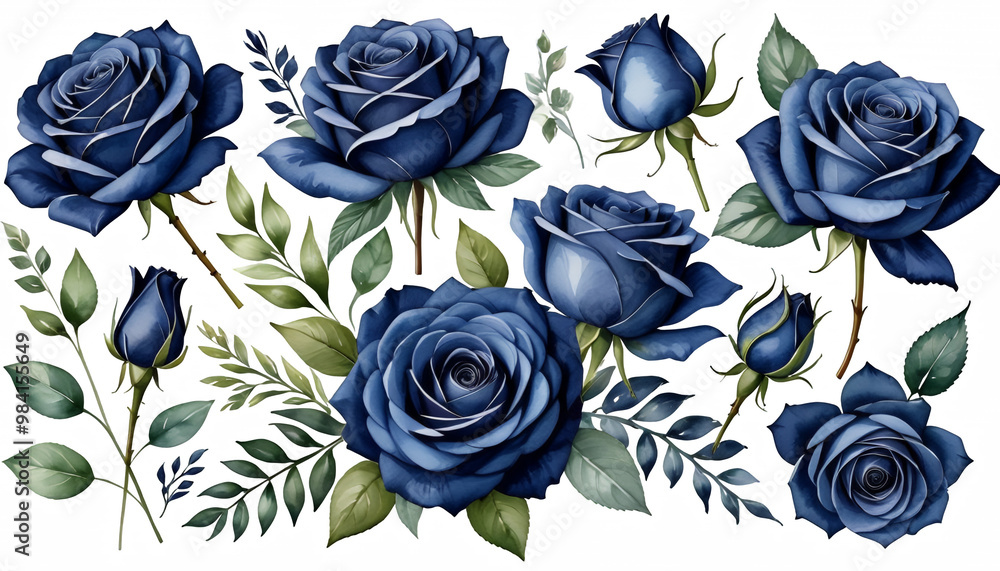 flowers white other olated clip art wall background hand invitations roses design watercolor printing painting floral cards navy perfectly bouquet art blue arrangement navy blue flower rose