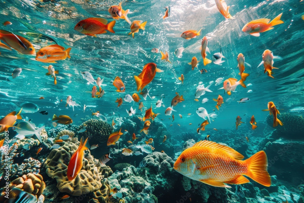 A school of fish swimming in the ocean A school of fish swimming in the ocean