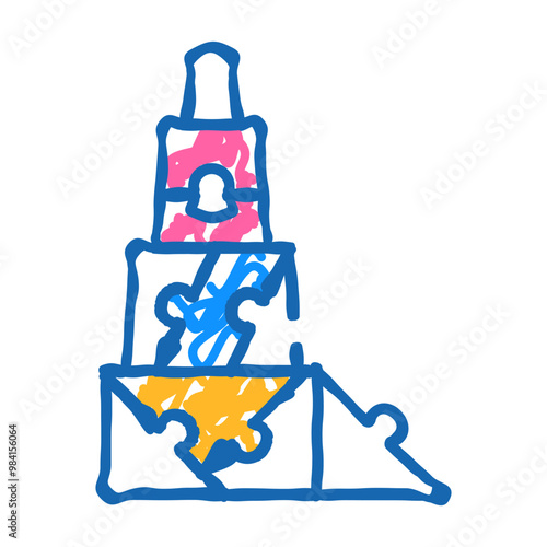 3d constructor and puzzle toy doodle icon sketch vector. 3d constructor and puzzle toy sign. isolated symbol illustration